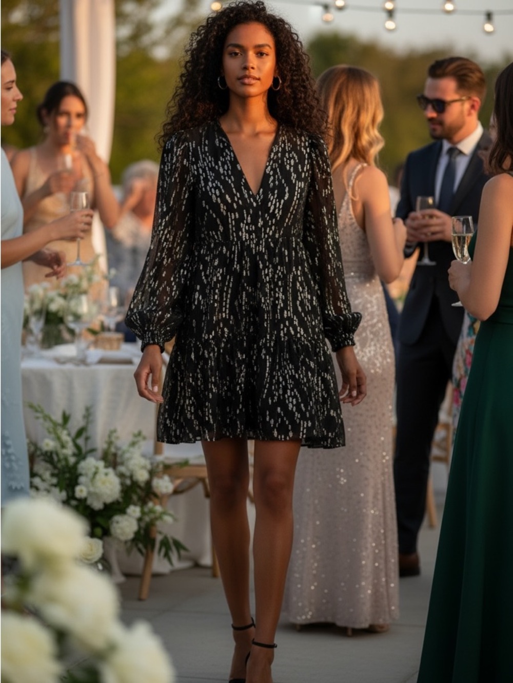 Lilly Pulitzer Black & Gold Metallic silk, chiffon Flowy Romantic Boho Dress